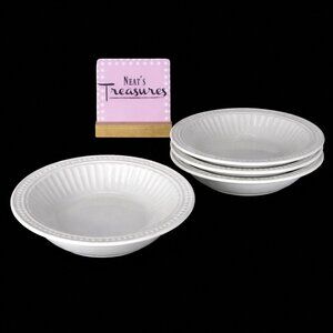 Gibson REGENT PARK Cream Embossed Dots Flutes Stoneware Soup Cereal Bowls Set 4